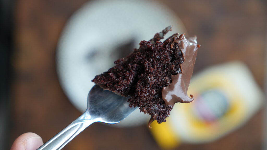 Fork with Chocolate Mayonnaise Cake on it