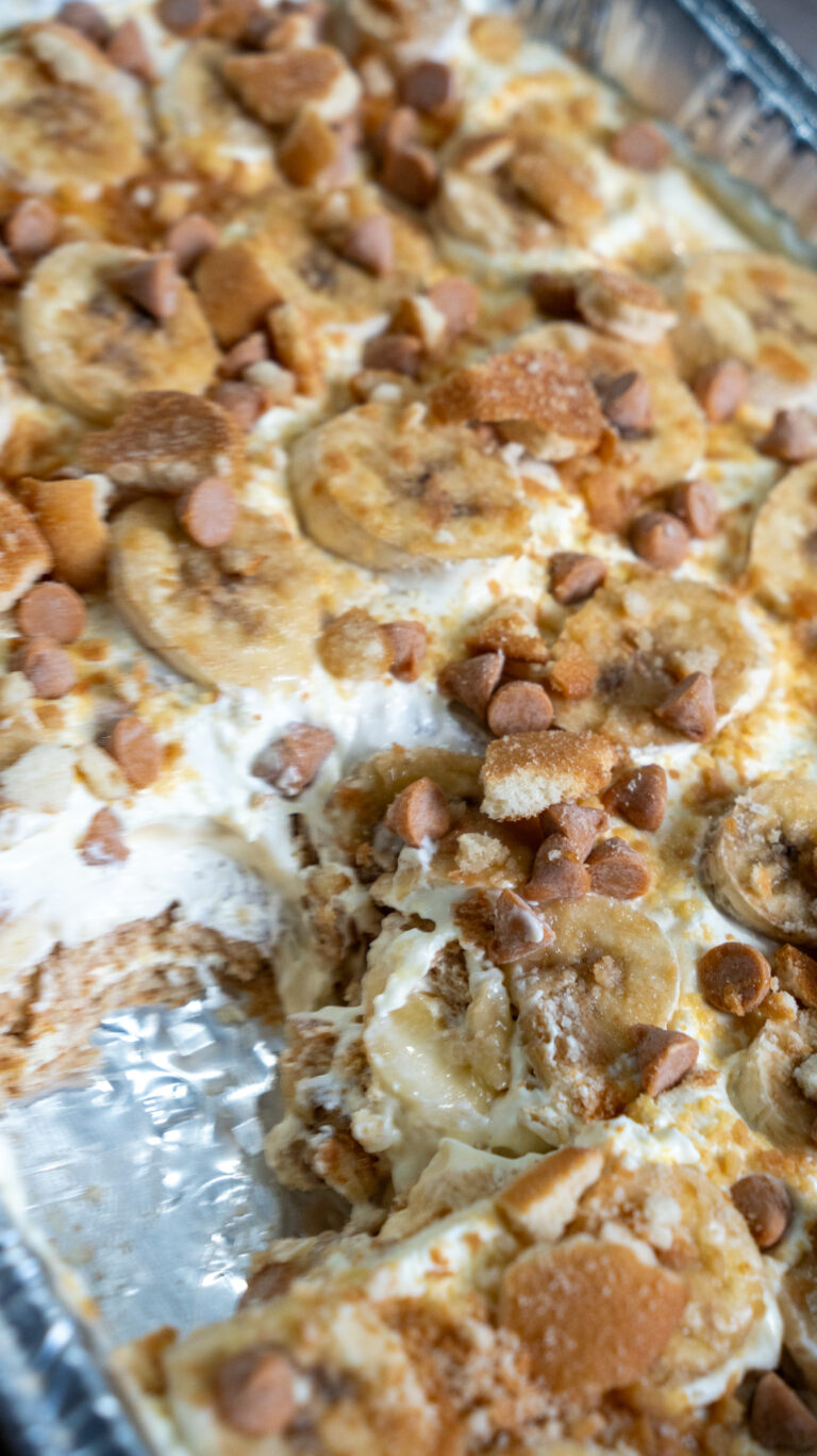 banana cream icebox cake in aluminum pan