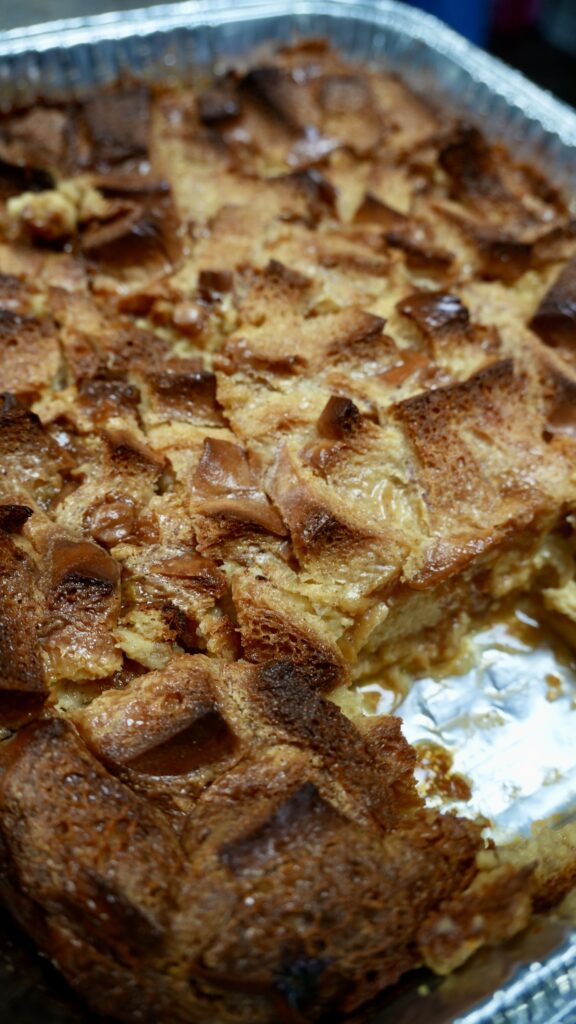 bread pudding in aluminum pan