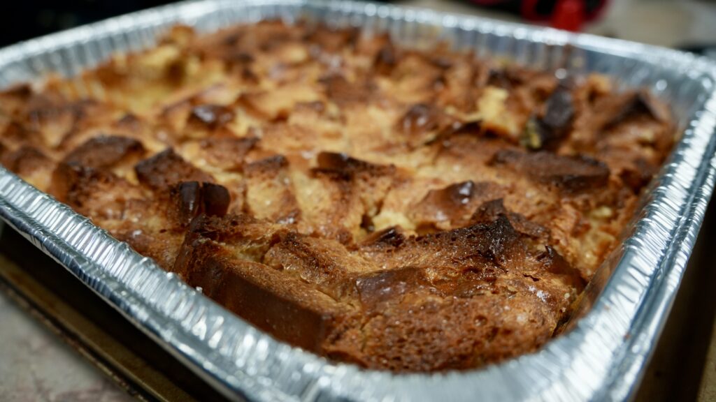 bread pudding in aluminum pan