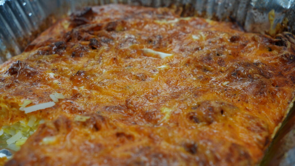 breakfast casserole in aluminum pan