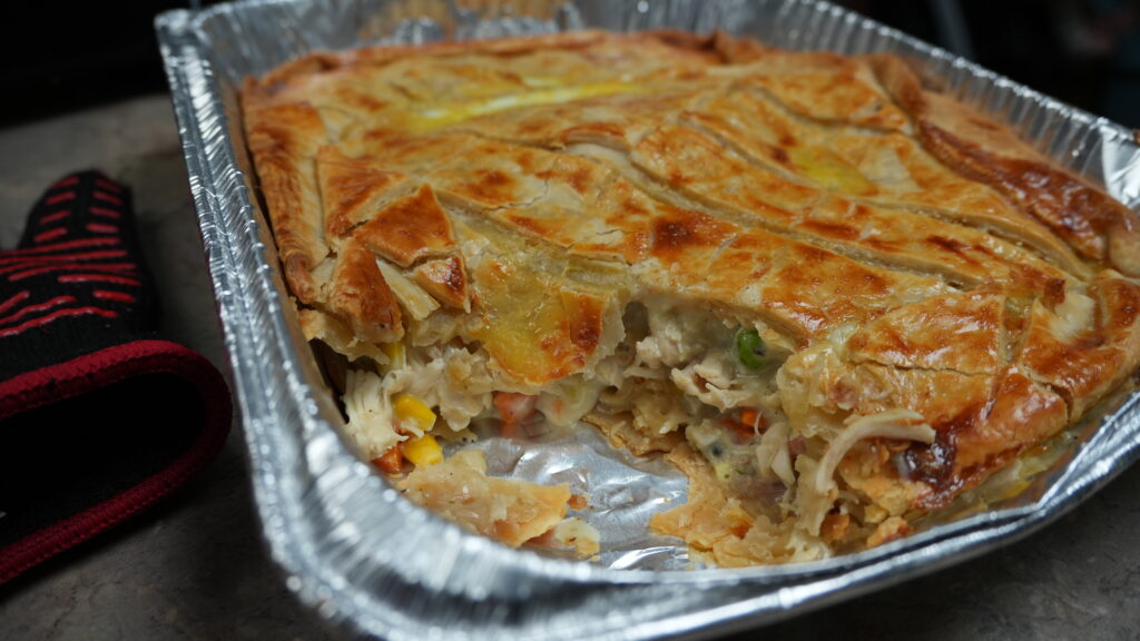 Aluminum pan of chicken pot pie