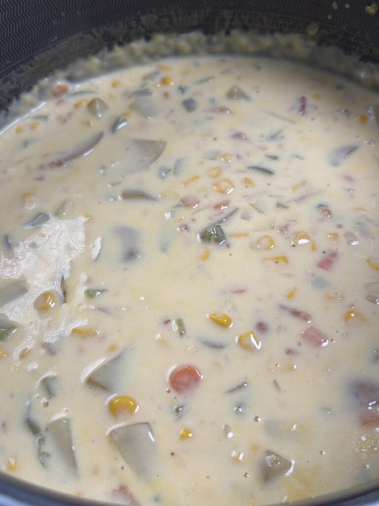cheesy bacon corn chowder in bowl