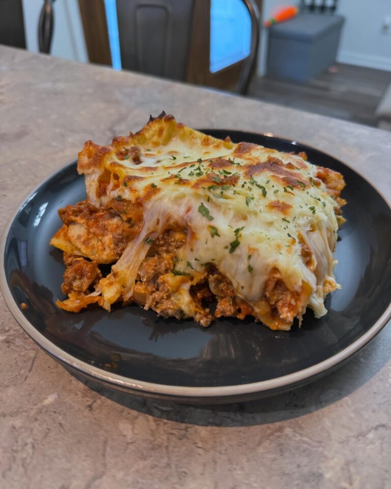 lasagna on black plate