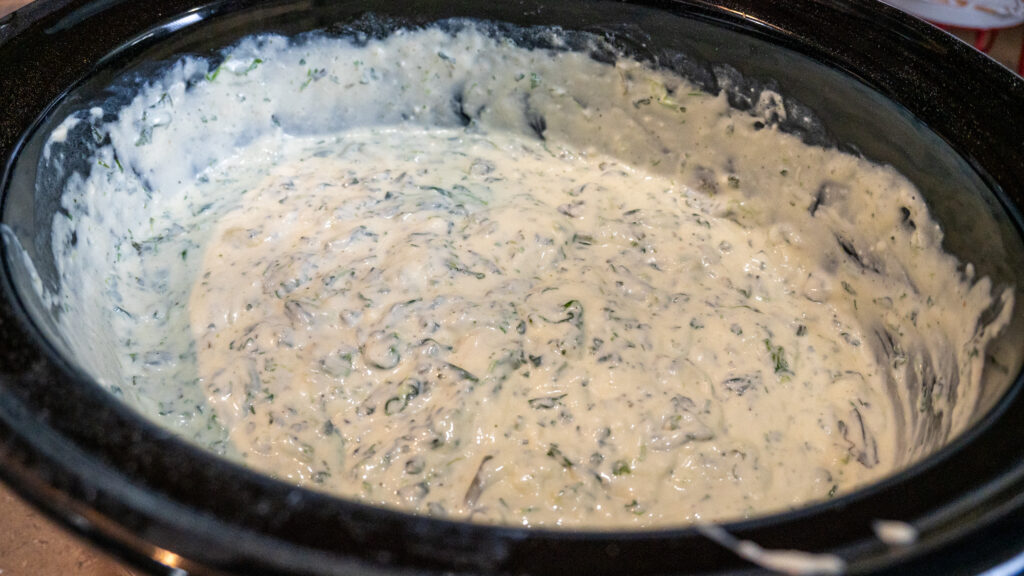 crockpot of spinach dip