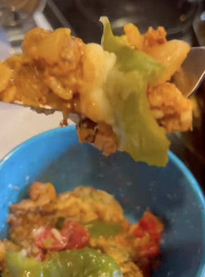 stuffed pepper inners on a fork