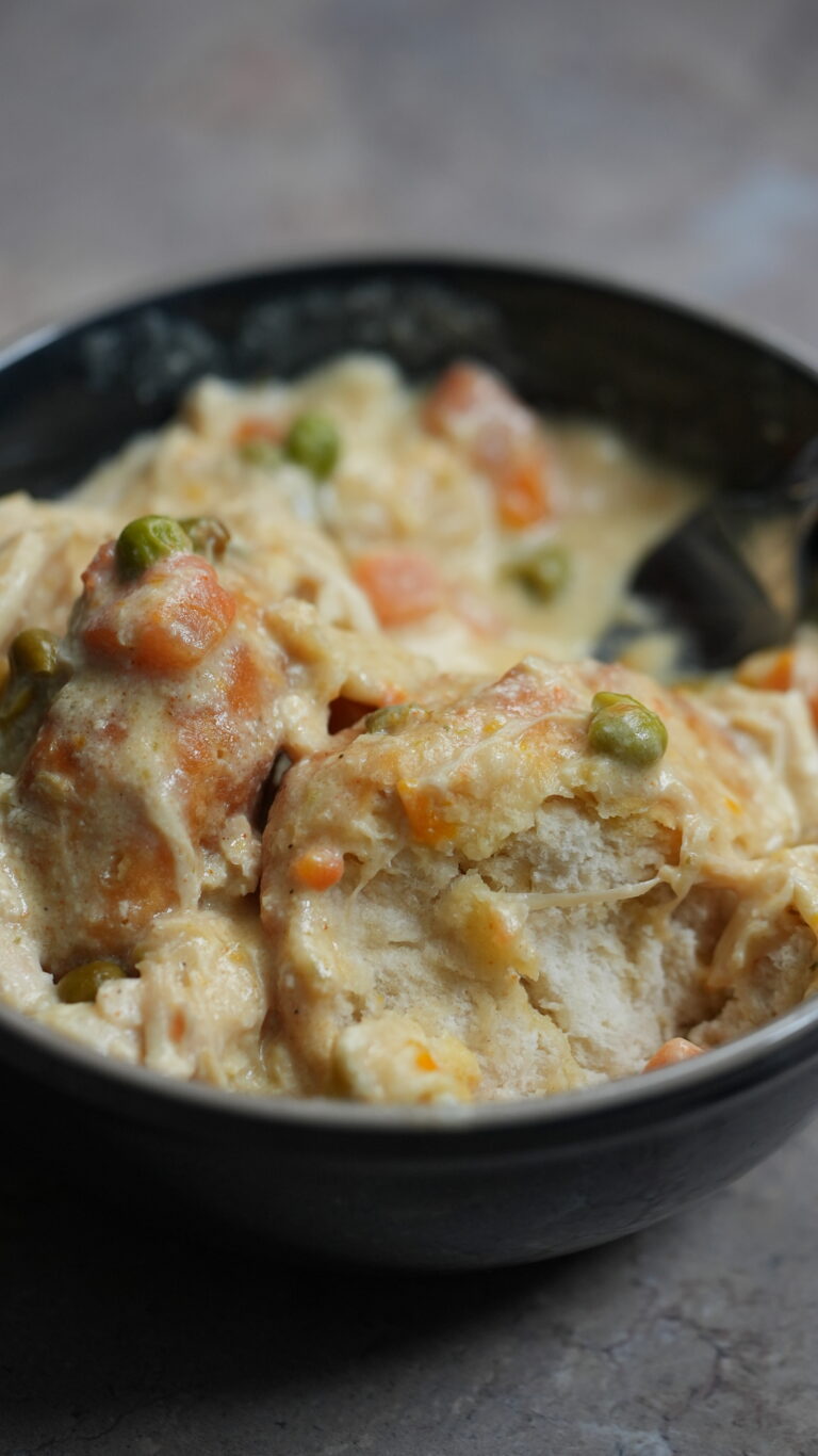 bowl of biscuit chicken pot pie