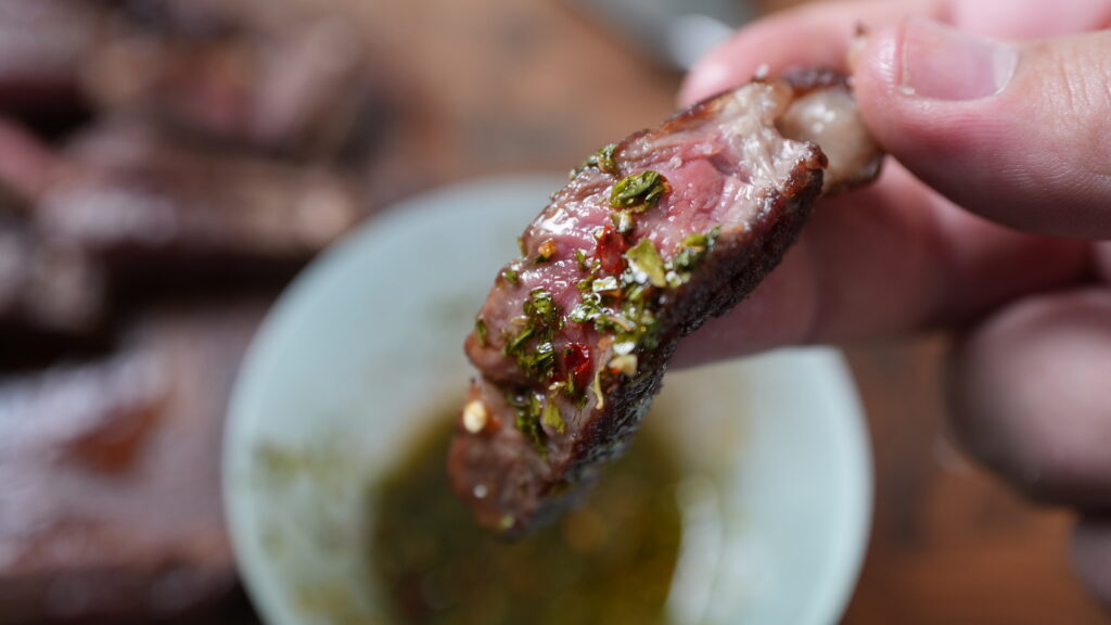 steak and chimichurri