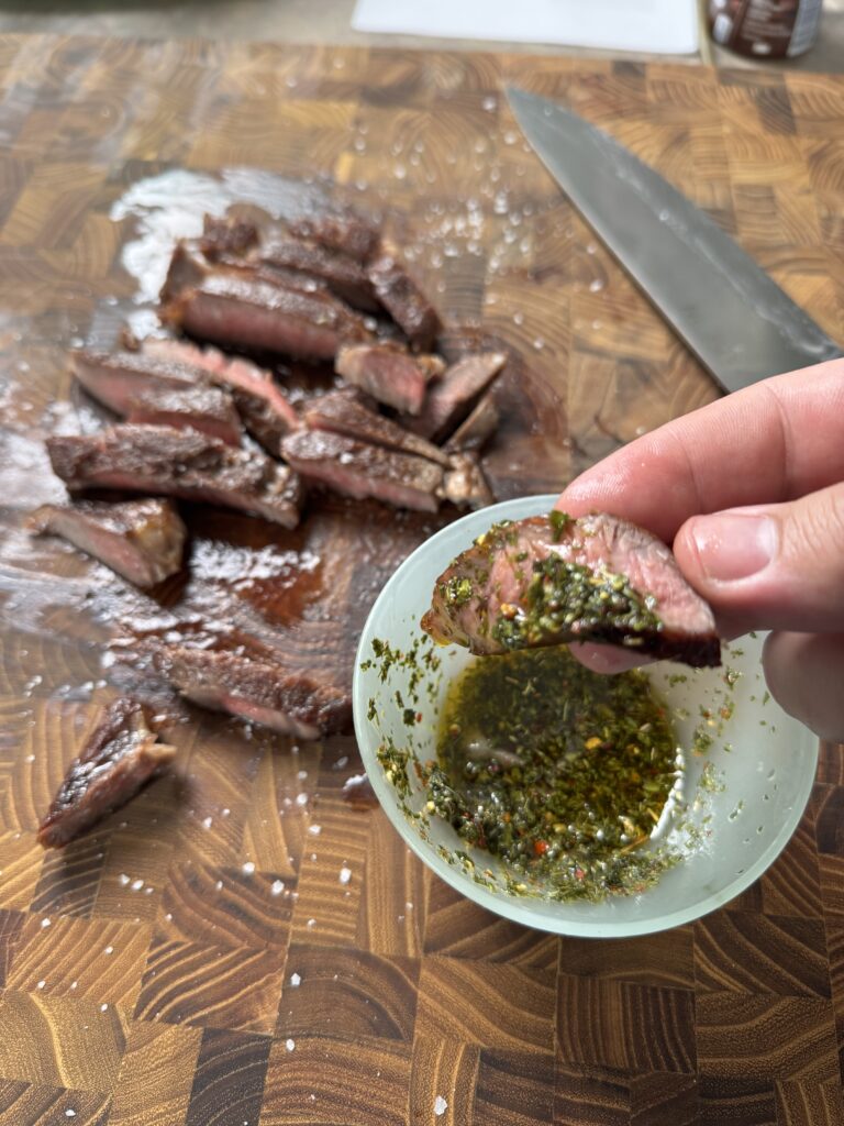 steak and chimichurri