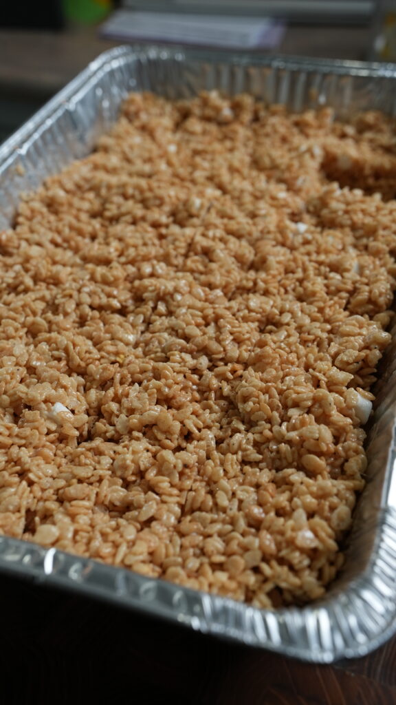 rice crispy treats in aluminum pan