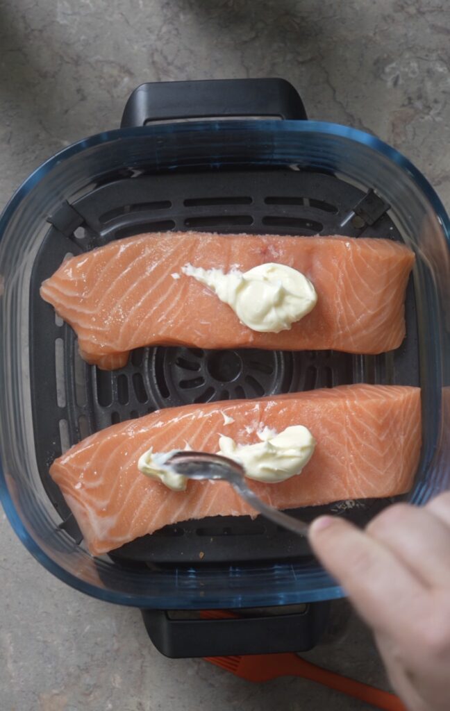 salmon with mayo on it