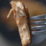 salmon on a fork