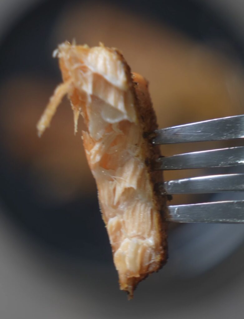 salmon on a fork