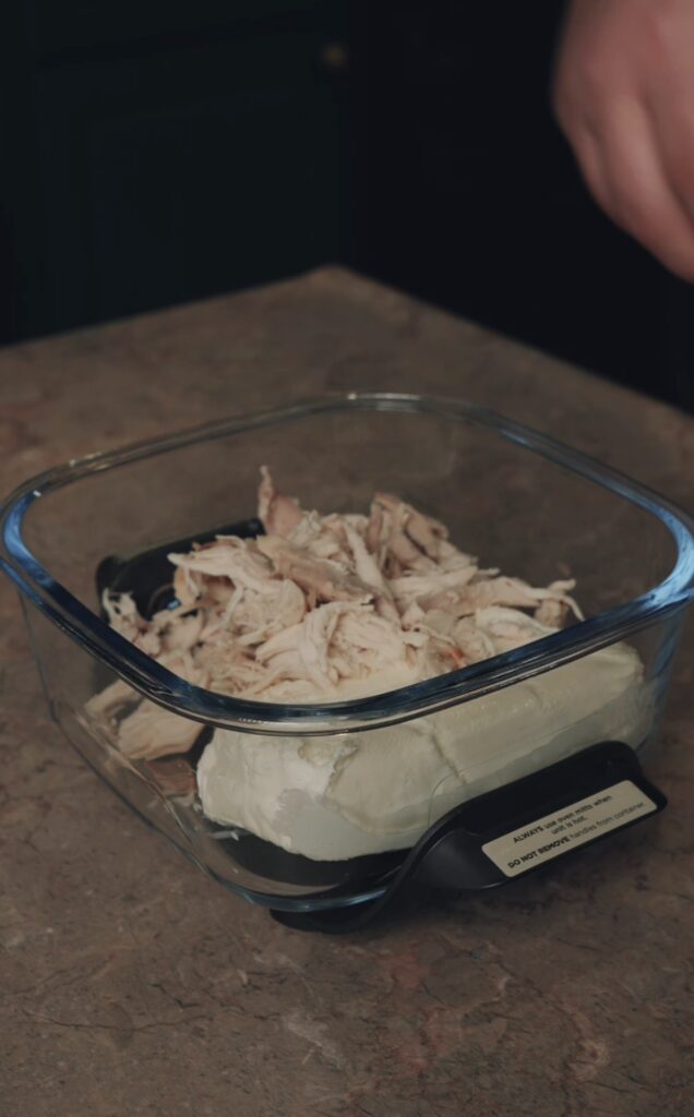 chicken in crispi prepping for chicken bacon ranch taquitos