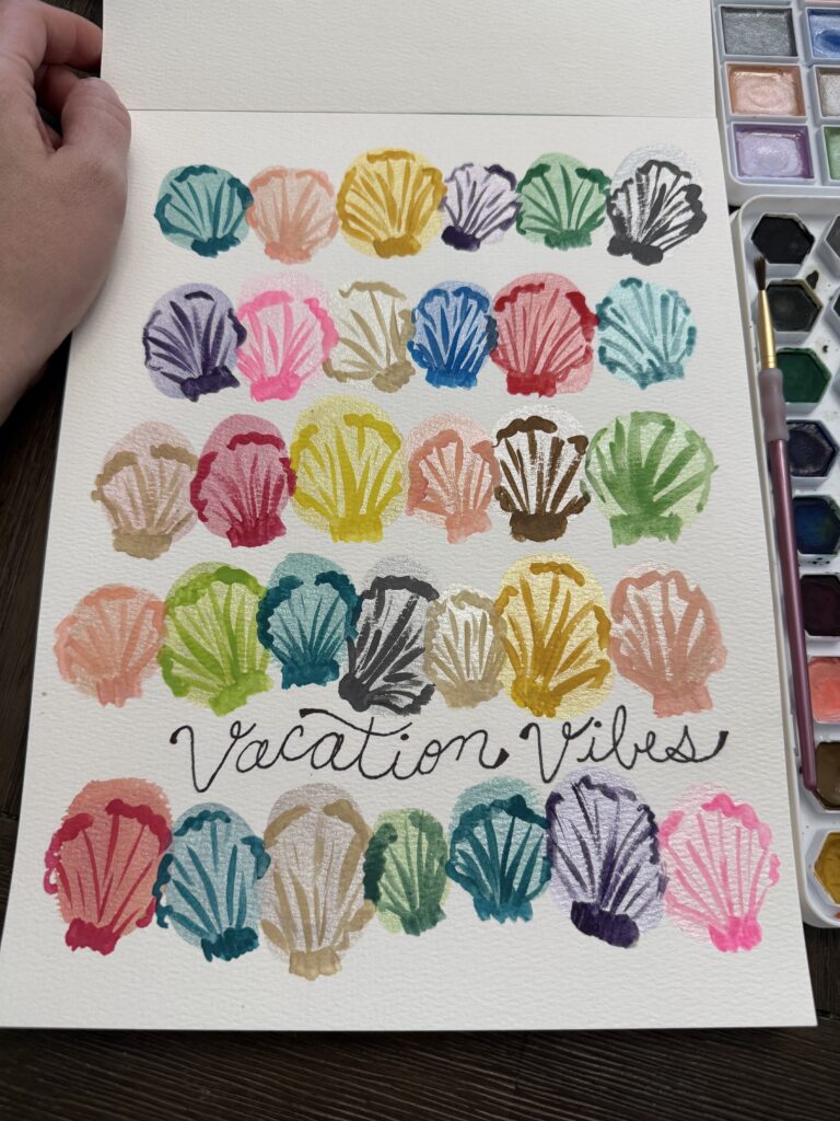 watercolor painting of shells