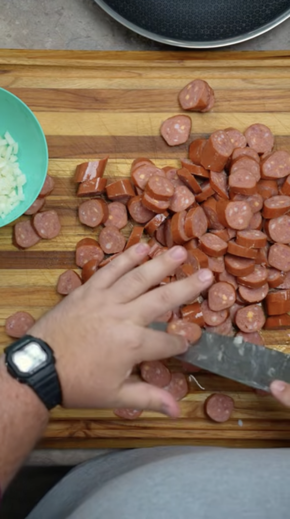dicing up the sausage