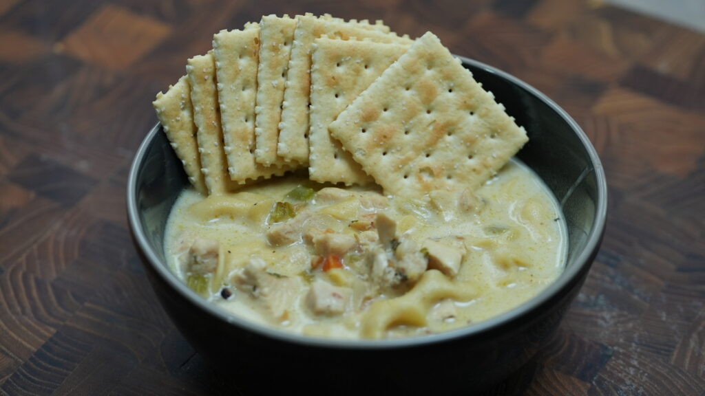 chicken noodle soup with crackers
