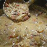 bacon cheeseburger soup in pot