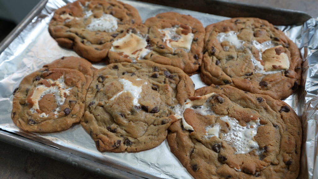 s'more cookies on cooking sheet