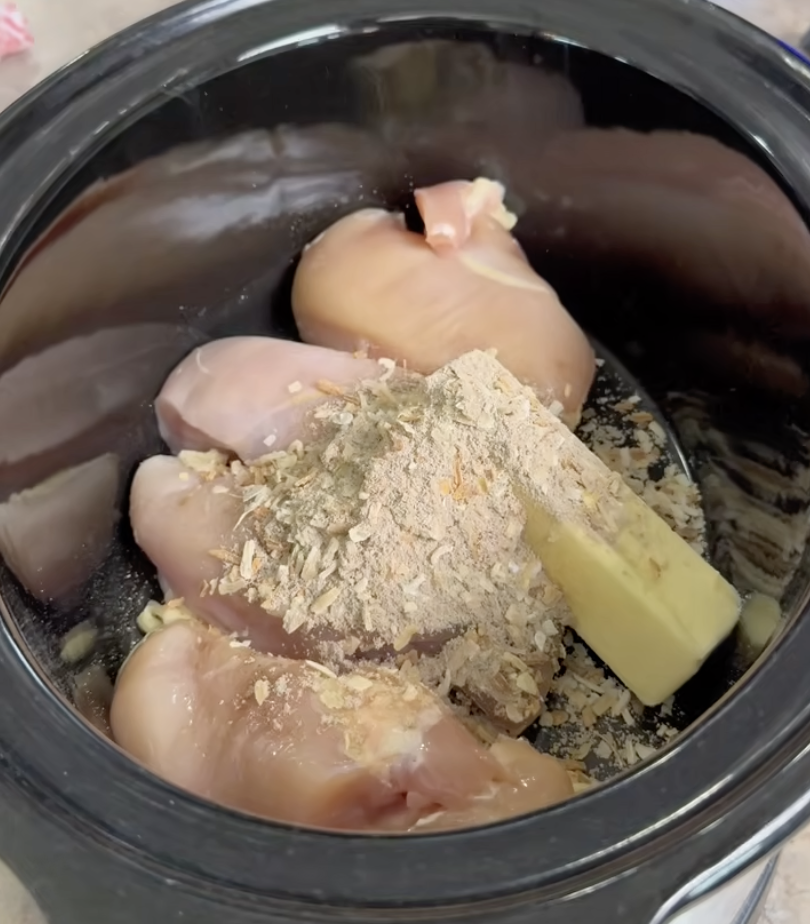 chicken in crockpot with seasons and butter