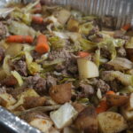 foil packet dinner in aluminum pan