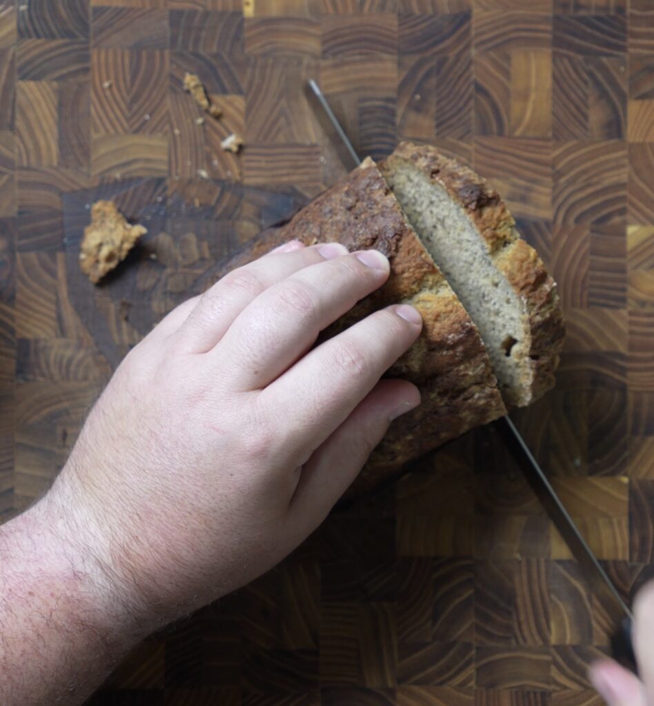 cutting banana bread