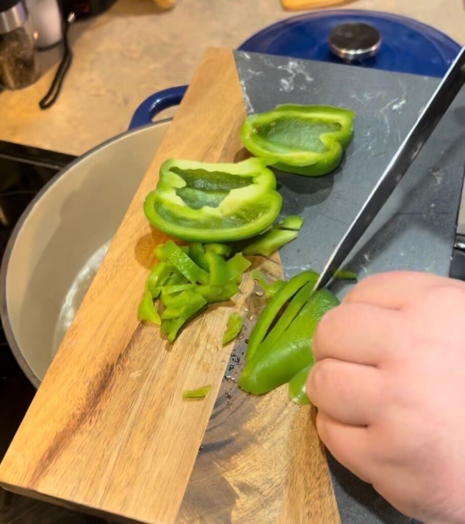 cutting green pepper