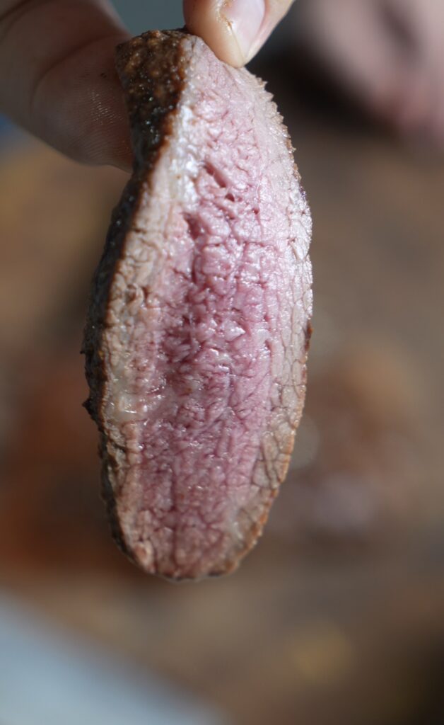 profile view of cut steak
