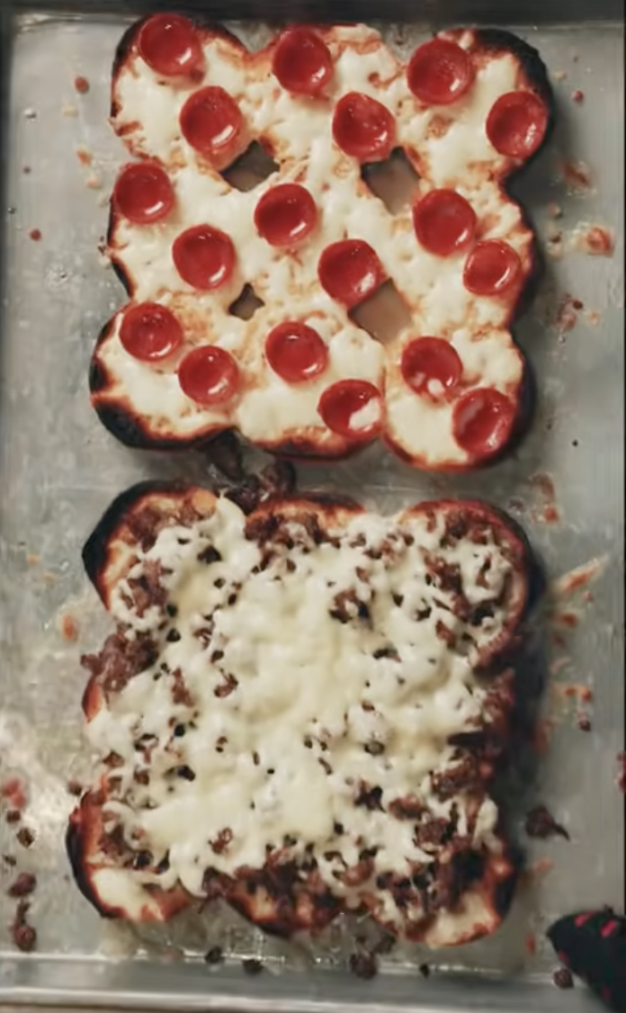 pepperoni side of the buns and sausage side of the buns
