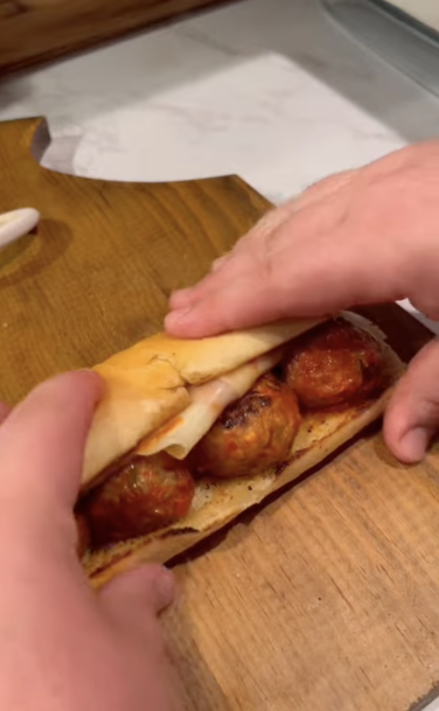 finishing up meatball sub assembly
